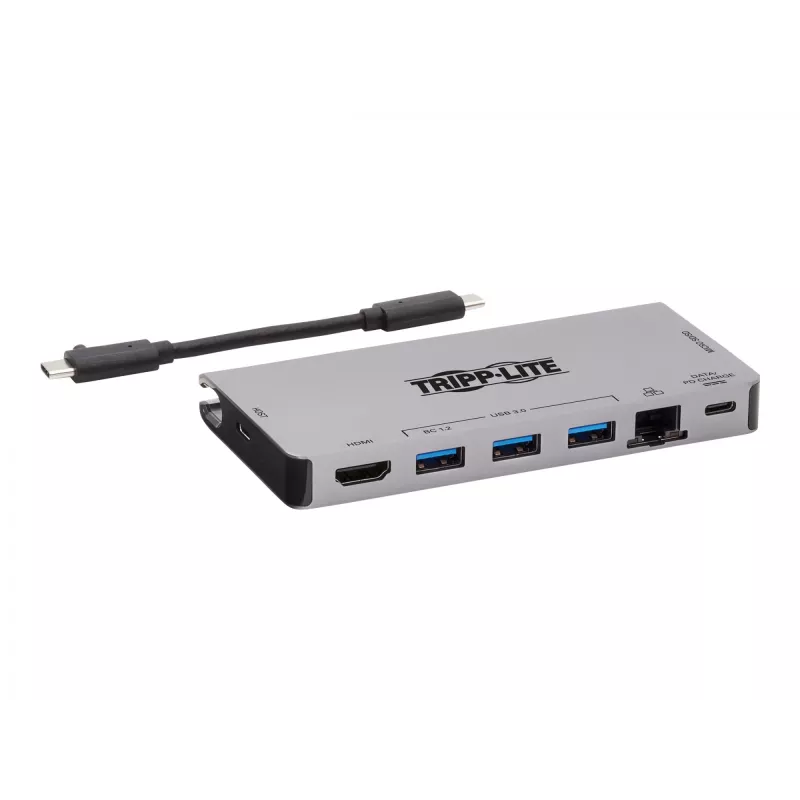 USB-C Dock - 4K HDMI, USB 3.2 Gen 1, USB-A Hub, GbE, atminties kortelė, 100W PD įkrovimas, nuimamas laidas U442-DOCK5D-GY