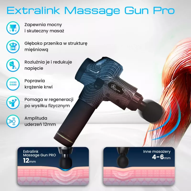 Masažo pistoletas Extralink MSG-01-PRO 3800 RPM 6 antgaliai