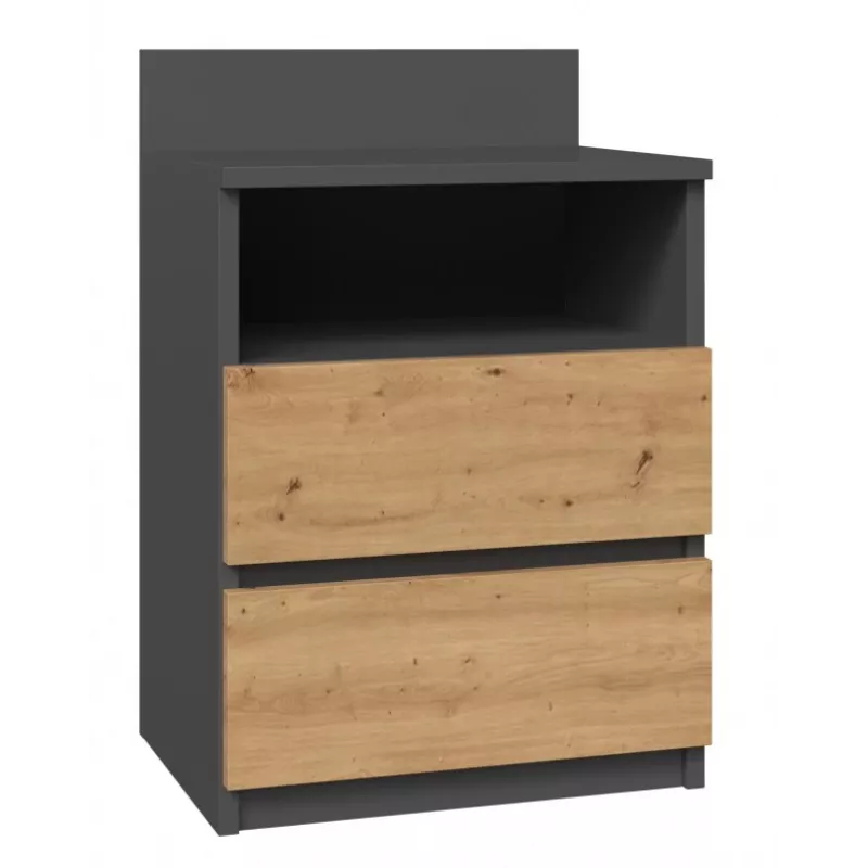 Naktinis staliukas top e shop M1 ANTRACYT/ARTISAN, ąžuolas, 2 stalčiai, 400×320×590 mm