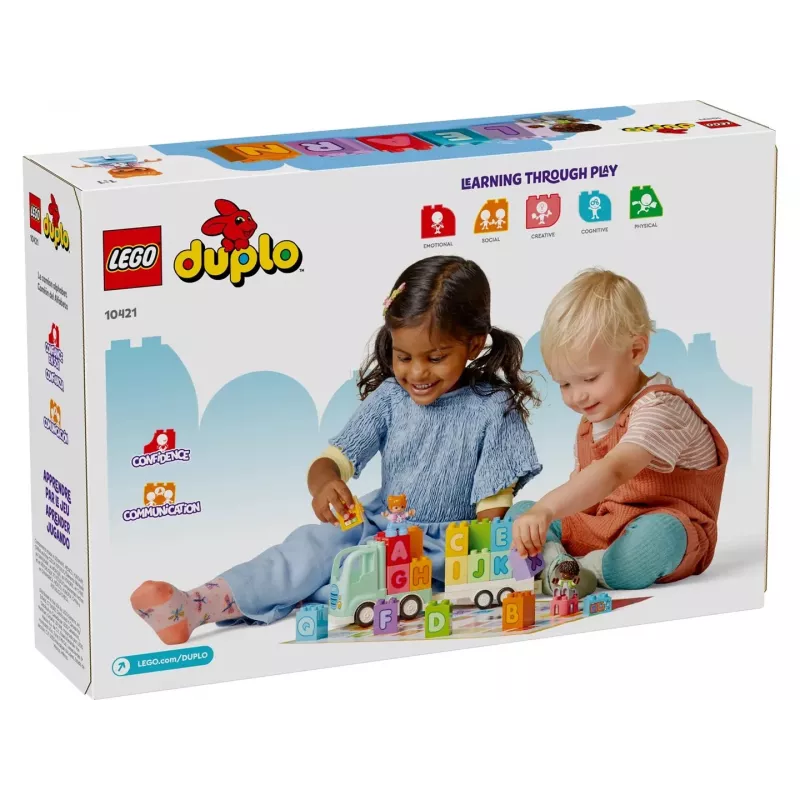 Konstruktorius LEGO DUPLO 10421 ABC sunkvežimis, 36 dalys, 2 minifigūrėlės, nuo 2 metų, matmenys 110×140×70 mm