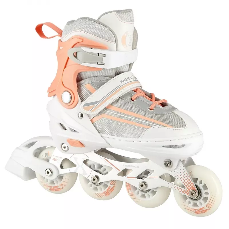Nils Extreme NH18190 2IN1 riedučiai INLINE WHITE/PINK DYD. S (29-33) su keičiamomis ledo ritulio pačiūžomis