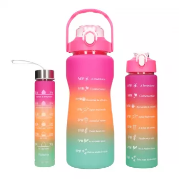 Extralink Motyvacinis vandens butelis 3W1 rinkinys rožinė-oranžinė 2000ML+900ML+300ML
