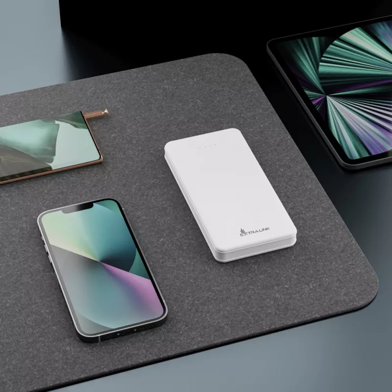 Išorinė baterija Extralink EPB-078W 10000 mAh balta, USB-C, 10 W išvestis, įkrauna iki 2 įrenginių