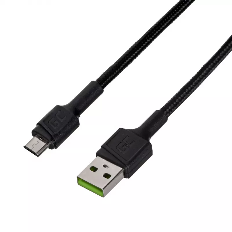 USB 2.0 laidas Green Cell KABGC23, USB A – Micro-USB B, 0,3 m, juodas