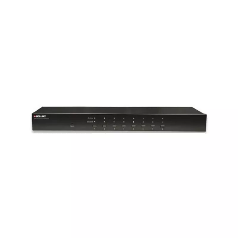 INDELLINET 8 prievadų montuojamas ant stovo KVM komutatorius, Combo USB + PS/2, ekrano rodymas, laidai komplekte (Euro kištukas 2 kontaktai)