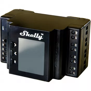 DIN bėgelio relės modulis Shelly 4 kanalų Pro 4PM Wi‑Fi, 4 kanalai, AC 110–240 V, galios ir energijos matavimas, DIN montavimas