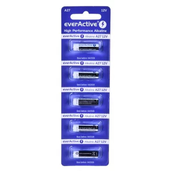 Įkraunamų baterijų rinkinys everActive 27A5BL, šarminės 12 V, cilindrinės, 5 vnt., 27,3 × 7,62 mm