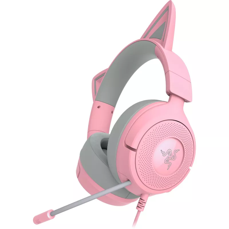 Ausinės Razer Kraken Kitty V3 X — Laidinės USB Type-A, uždedamos ant ausų, 20–28kHz, 1,3 m laidas, rožinės spalvos