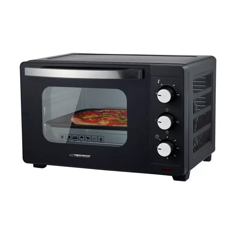 Mini krosnelė ESPERANZA EKO008N — 20 l, 1280–1300 W, iki 230 °C, 60 min mechaninis laikmatis, sukamosios rankenėlės, stiklinės durelės, pastatoma