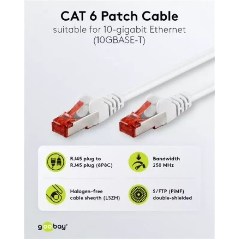 Wentronic Goobay CAT 6 komutacinis kabelis, S/FTP (PiMF), Balta, 3 m - LSZH Halogen-Free, Copper (93507)
