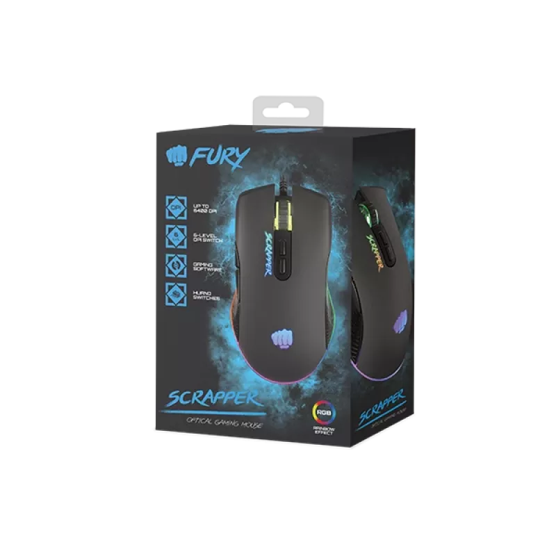 FURY Scrapper pelė Žaidimų Abiem rankoms tinkama USB Type-A Optinė 6400 DPI