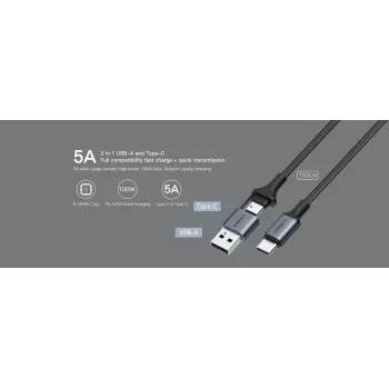 USB Type-C 2-in-1 laidas Orsen S8, 5A, 1,5 m (greitas įkrovimas / duomenys)