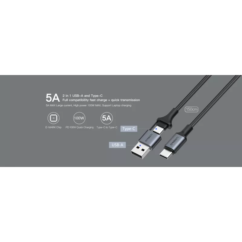 USB Type-C 2-in-1 laidas Orsen S8, 5A, 1,5 m (greitas įkrovimas / duomenys)