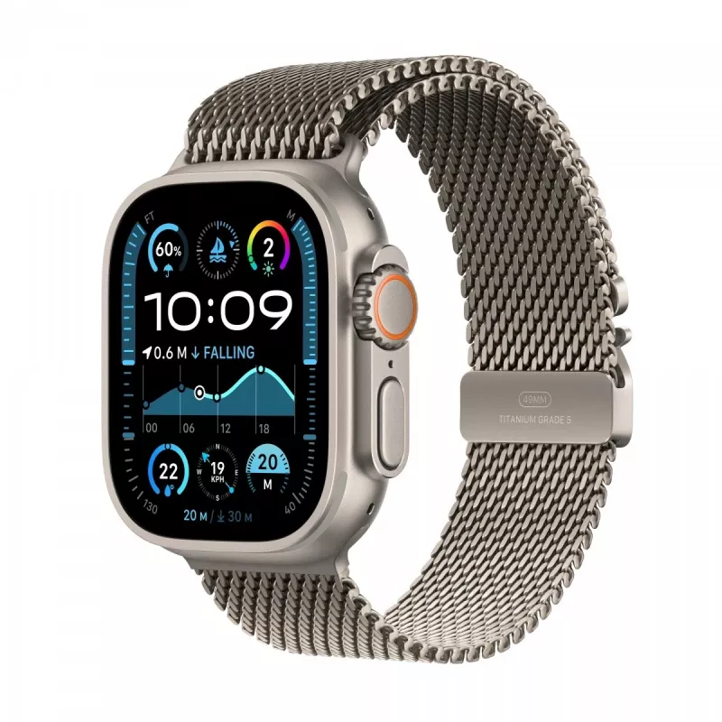 Watch Ultra 2 GPS + Cellular 49 mm Natural Titanium Case su Natural Titanium Milanese Loop - M