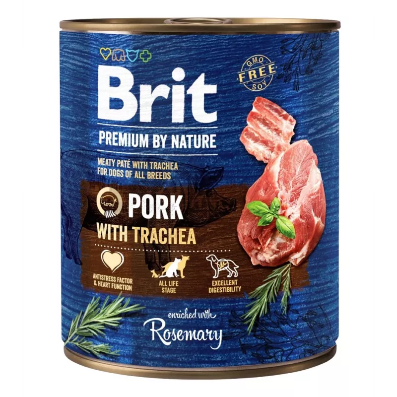 Šlapias šunų maistas Brit Premium by Nature kiauliena su trachėja 800 g, suaugę šunys, skardinė, 78 % drėgmės