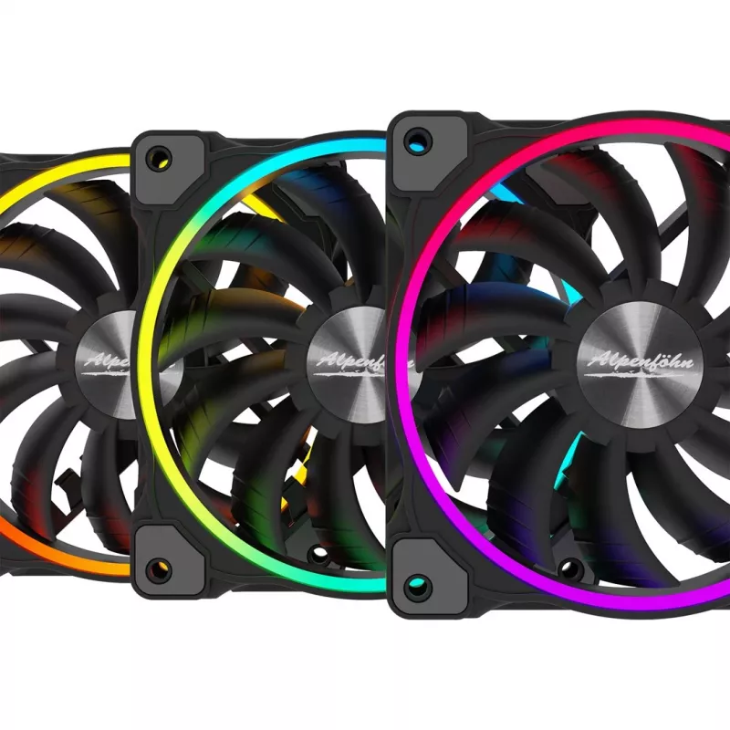 ALPENFÖHN Wing Boost 3 120 mm ARGB korpuso ventiliatoriai, 3 vnt. rinkinys, juodi