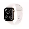 Išmanusis laikrodis „Apple Watch Series 11“ GPS + Cellular 42 mm auksinis titano korpusas, šviesiai rožinis sportinis dirželis M/L