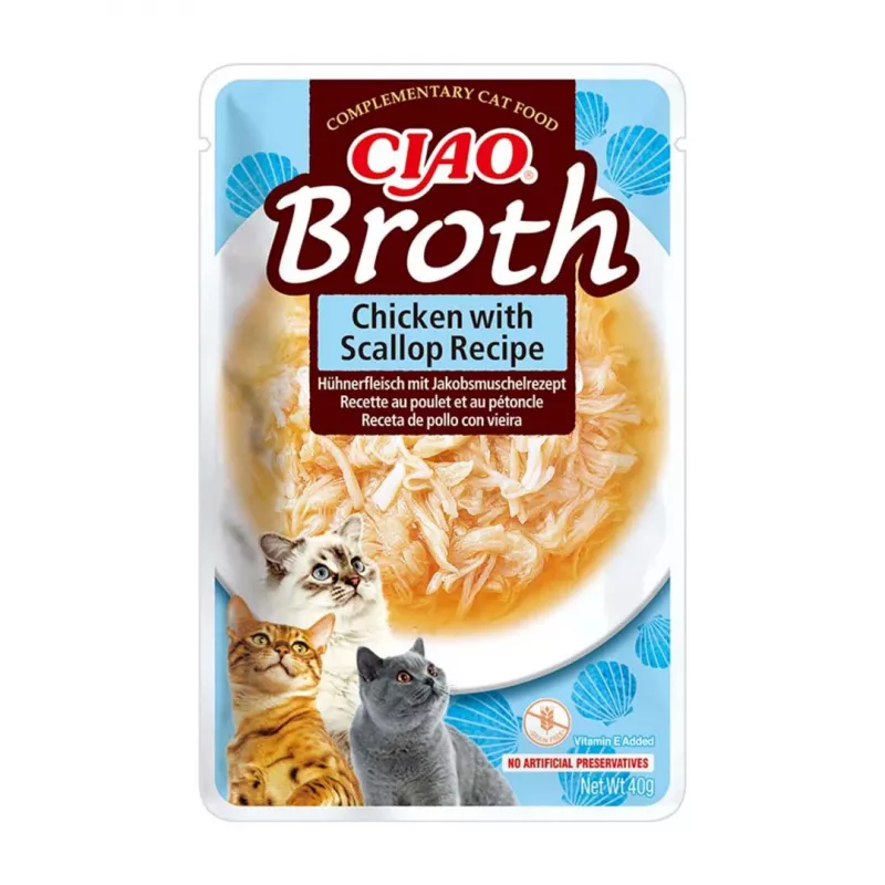 INABA Ciao Broth skanėstai katėms, vištiena, žuvis ir šukutės, 10 x 40 g