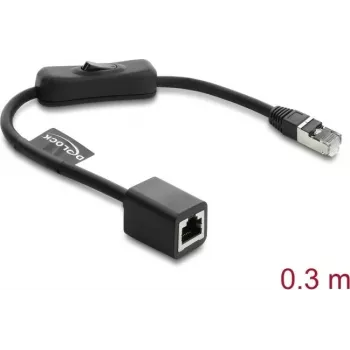 Tinklo kabelis DELOCK RJ45 Cat.6 F/UTP 0,3 m su integruotu jungikliu ir apsaugine galuote