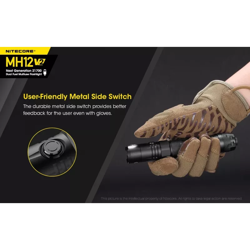 Rankinis žibintuvėlis Nitecore MH12 V2, juodas