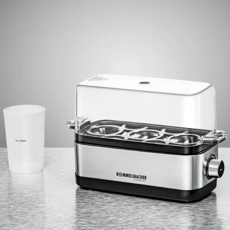 Kiaušinių virimo aparatas Rommelsbacher ER 300 — 3 kiaušinių, nerūdijantis plienas, 300 W, skaidrus dangtis