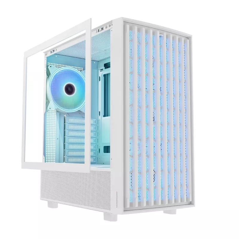 PC korpusas MODECOM BREEZE ARGB Flow MIDI juodas — ATX, 3x140mm priekyje + 1x140mm gale, grūdintas stiklas, USB-C