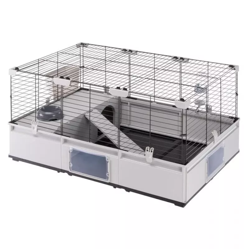 Narvelis FERPLAST Modular 2 triušiams ir jūrų kiaulytėms 109x72x56 cm, metalinis, pilkas, strypų tarpai 23 mm