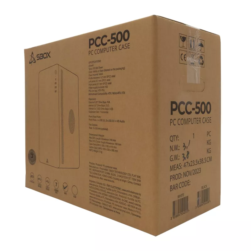Sbox PCC-500 Balta ATX