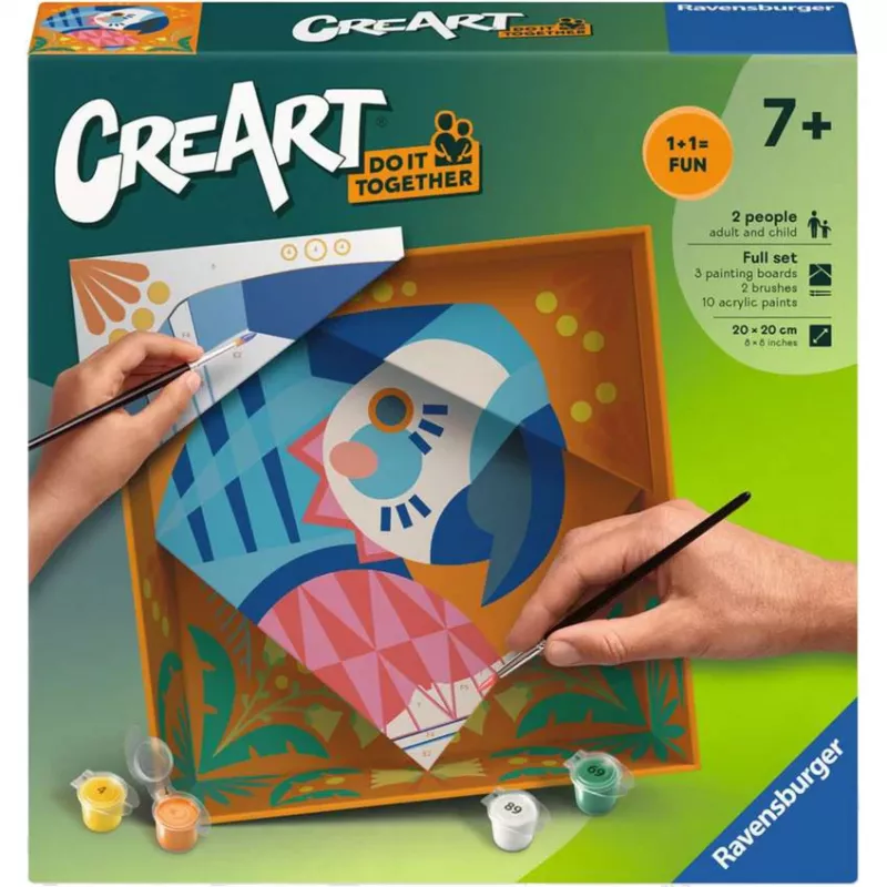 Tapybos rinkinys Ravensburger CreArt Do it together – Papūga (grupinės tapybos rinkinys)