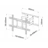 Sieninis laikiklis ART AR-87 40–80 colių ekranams, 60 kg, VESA iki 600×400, pakreipimas 12°, pasukimas 45°, ištraukimas 5,6–45,8 cm