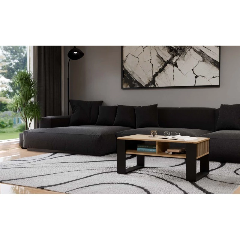 Kavos staliukas top e shop STOLIK KAWOWY ŁAWA MODERN 2P plonas Dąb Artisan juodos juostelės