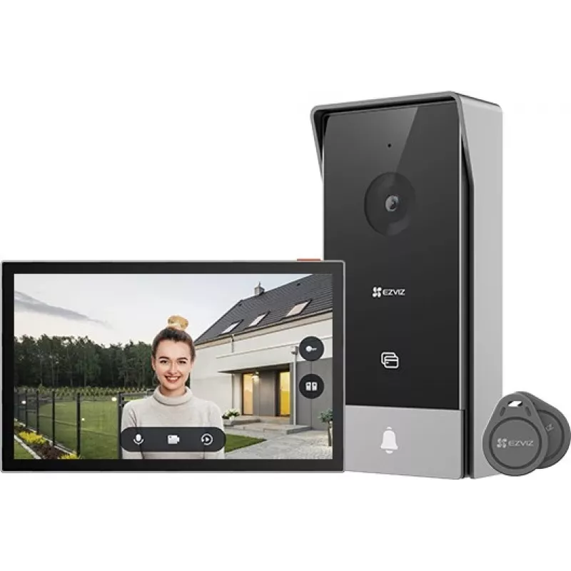 Vaizdo domofonas EZVIZ HP5 7 colių (17,8 cm) vidaus / lauko komplektas, 1080p, 2,4/5 GHz Wi‑Fi, „MicroSD“ iki 512 GB, atsparus vandeniui