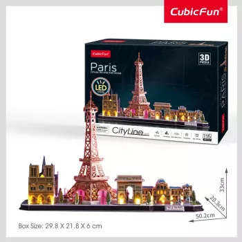 3D Puzzle CubicFun City Line Paris LED 115 vnt.