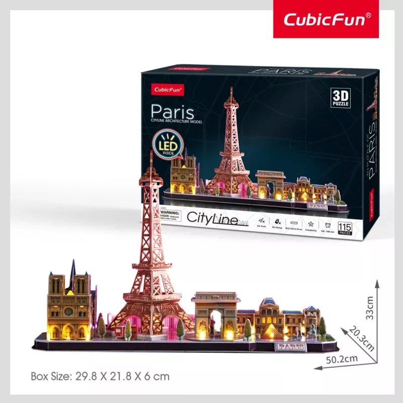 3D Puzzle CubicFun City Line Paris LED 115 vnt.