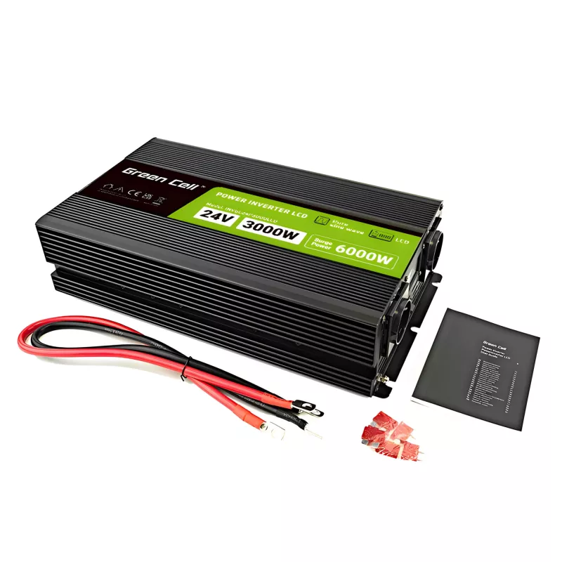Automobilinis inverteris Green Cell INVGC24P3000LCD 24V 3000W grynoji sinusinė banga, 230V 50Hz, LCD, F tipas
