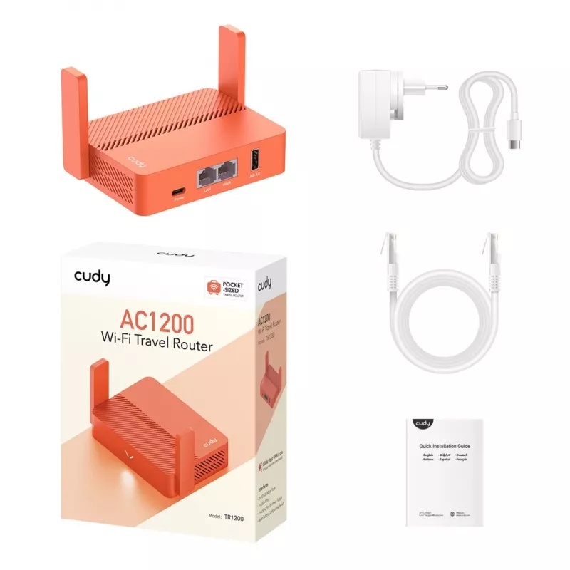 Nešiojamasis maršrutizatorius Cudy AC1200 (TR1200) — oranžinis, maitinamas per kintamosios srovės adapterį, 1x RJ-45 LAN/WAN, USB 2.0