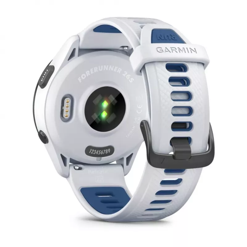 Išmanusis laikrodis GARMIN Forerunner 265 — 46 mm GFRP korpusas, AMOLED 1,3 colio, GPS/GLONASS/Galileo, 15 dienų baterija, 5 ATM, silikoninis dirželis