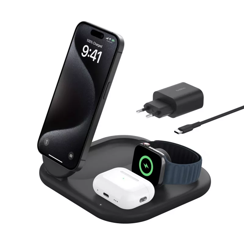 Belkin BoostCharge ausinių įkroviklis belaidis greitasis įkrovimas USB Type-C juodas