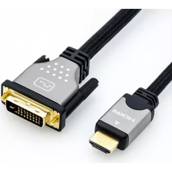 ROLINE - Vaizdo kabelis - Dviguba jungtis - HDMI / DVI - DVI-D (M) į HDMI (M) - 2 m - Ekranuotas - Juoda/Sidabrinė - 4K palaikymas (11.04.5871)
