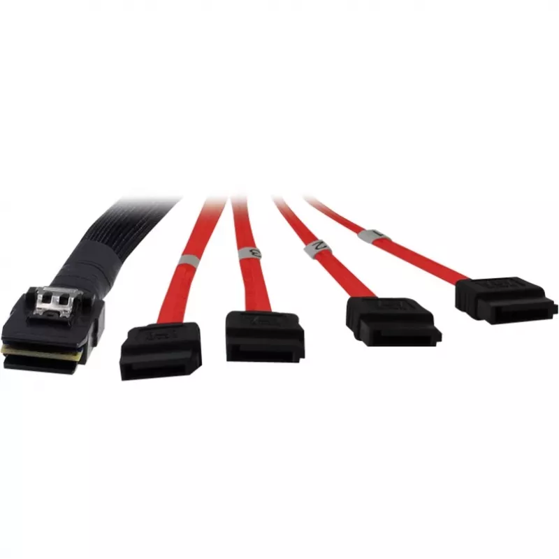 Inter-Tech - SATA- / SAS-kabelis - Serial ATA 150/300/600 - 4-Lane - 36 PIN 4iMini MultiLane to SATA - 1,0m - raudonas (88885301)