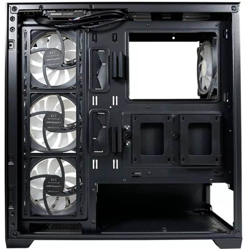 LC-Power Enclosure MidiTower 715B juodas USB3.2/Audio be maitinimo šaltinio SEAMLESS_X (LC-715B-ON)