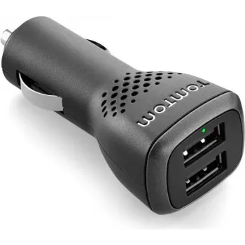 TomTom greitojo įkrovimo dvigubas automobilinis įkroviklis – maitinimo šaltinis – 2,4 A – 2 išvesties prievadai (USB) – skirtas GO 5200, 620, 6200, GO Professional 520, 620, 62XX, RIDER 410, 42, 450, 500, 550, VIA 53