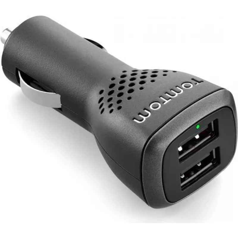 TomTom greitojo įkrovimo dvigubas automobilinis įkroviklis – maitinimo šaltinis – 2,4 A – 2 išvesties prievadai (USB) – skirtas GO 5200, 620, 6200, GO Professional 520, 620, 62XX, RIDER 410, 42, 450, 500, 550, VIA 53