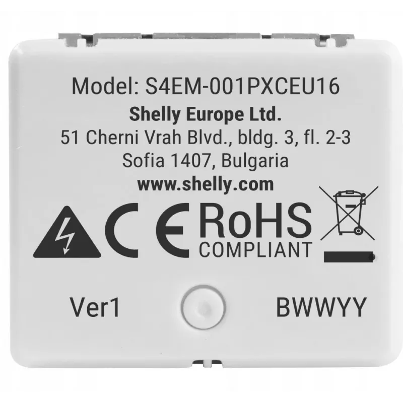 Išmanioji relė „Shelly Relay EM Mini Gen4“ 1 kanalo „Wi‑Fi“, „Matter“, „Zigbee“, „Bluetooth“ 8 A, 110–240 V, energijos matuoklis