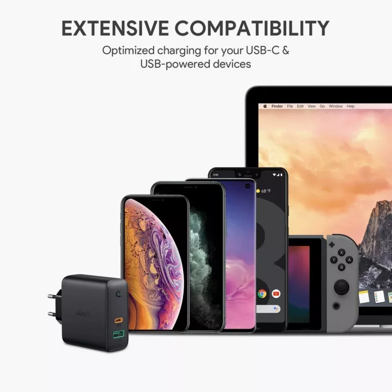PA-D3 Sieninis įkroviklis 2xUSB Power Delivery (1xUSB+1xUSB C) 5.4A 60W Dynamic Detect