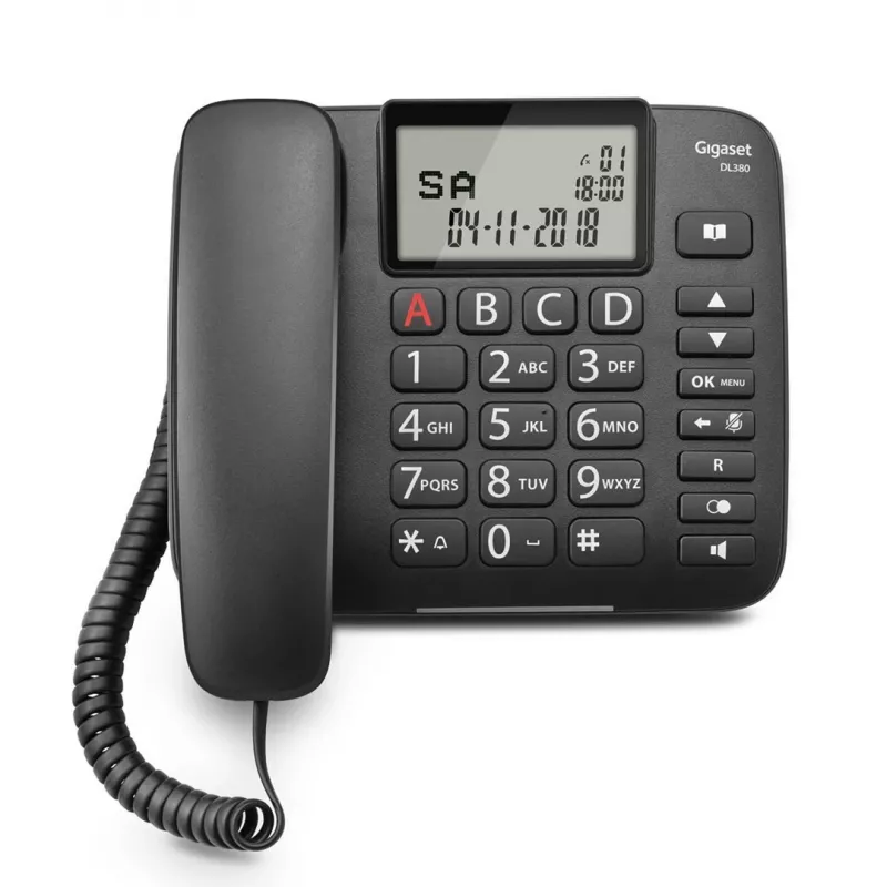 Analoginis telefonas Gigaset DL380 su skambintojo ID, laidinis ragelis, juodas