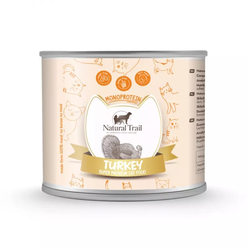 Šlapias kačių maistas Natural Trail Monoprotein su kalakutiena 185 g