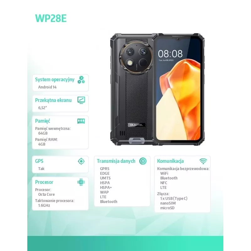 Oukitel WP28E 4/64 10600mAh DS išmanusis telefonas. Juodas be įkroviklio