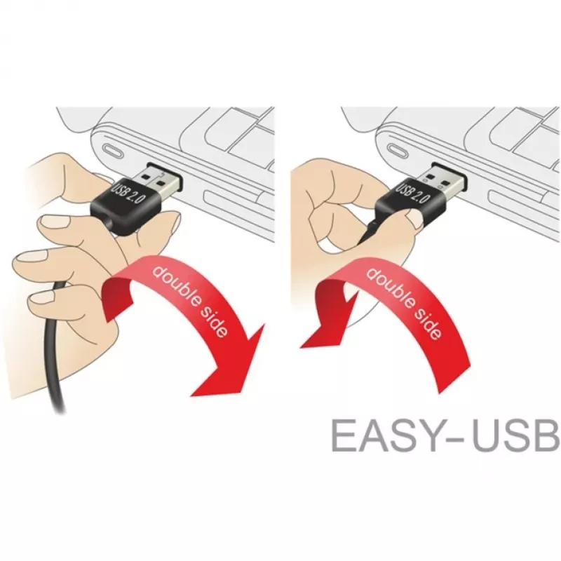 DeLOCK Easy – USB laidas – USB (M) kairėn/dešinėn kampuotas, apverčiamas į USB B tipo (M) – USB 2.0 – 50 cm – juodas (85167)