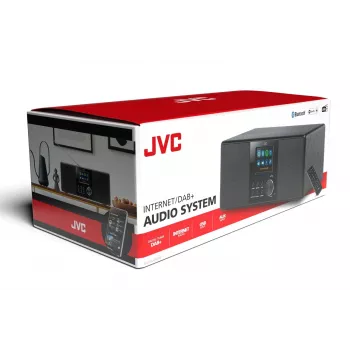 Internet radijas JVC RA-E981B — Wi‑Fi ir Bluetooth transliacija, DAB+, FM, 2×5W, 40 išankstinių nuostatų, USB, AUX, LCD ekranas